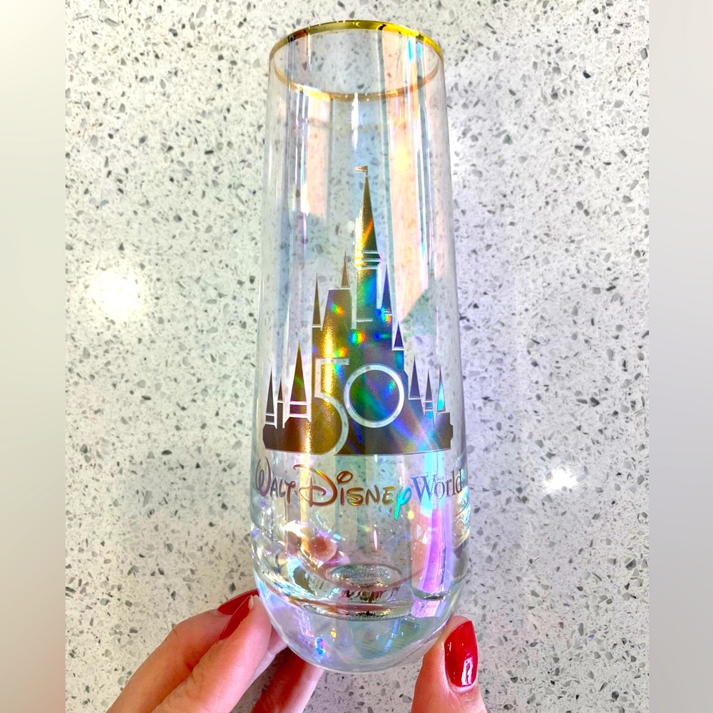 Disney 50th anniversary champagne flute, glass. Never used. Brand new.